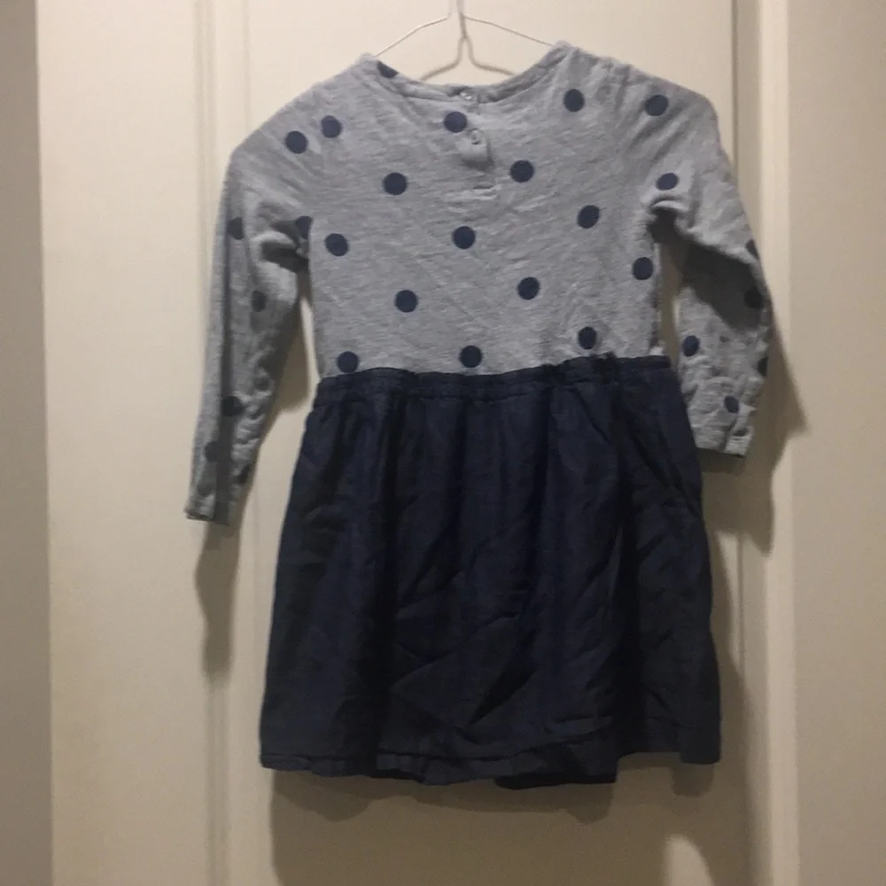 Baby Gap Girls Polka Dot/solid lined dress 100% Cotton long sleeves Size 5T